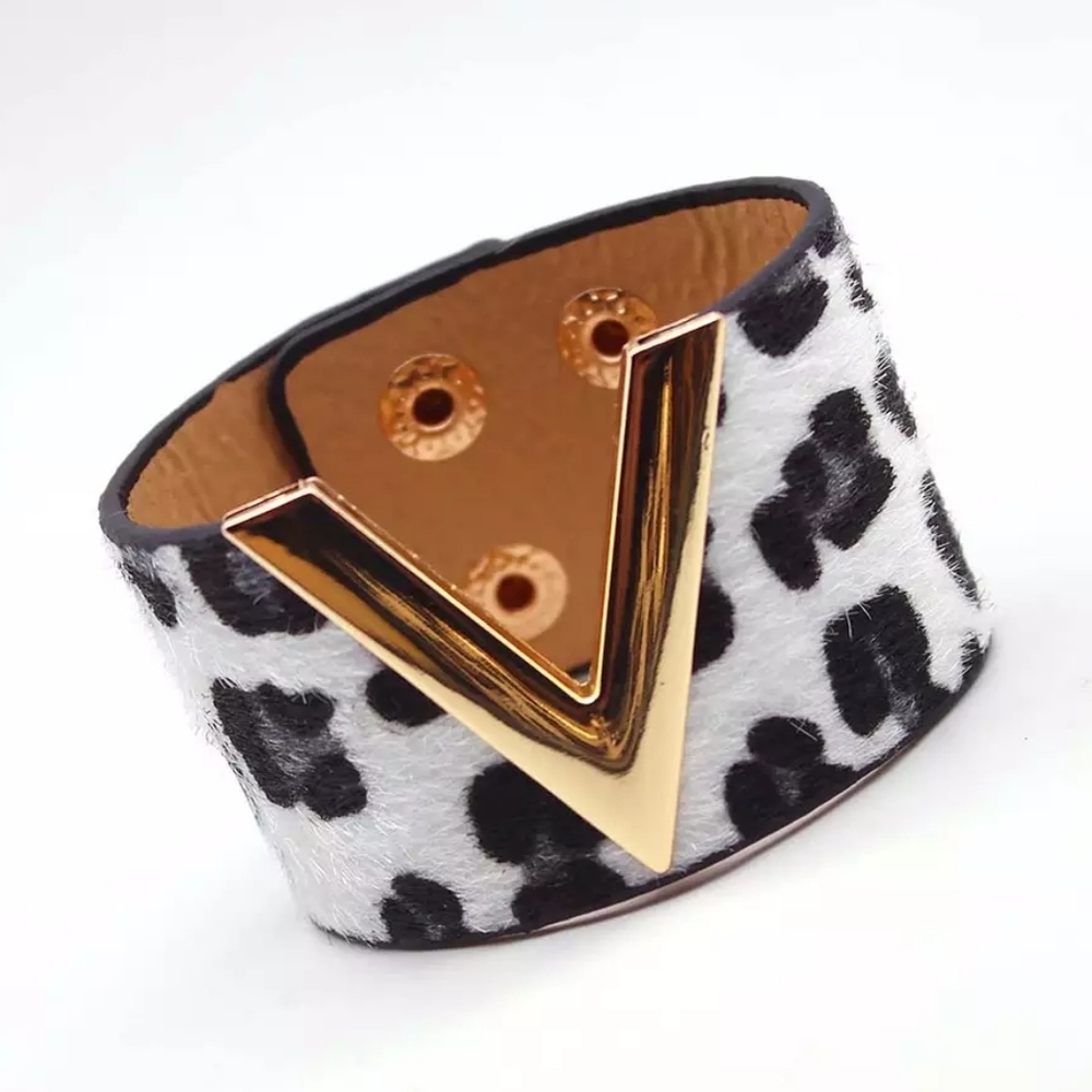 Vegan Leather Wide Cuff Bracelet Animal Print